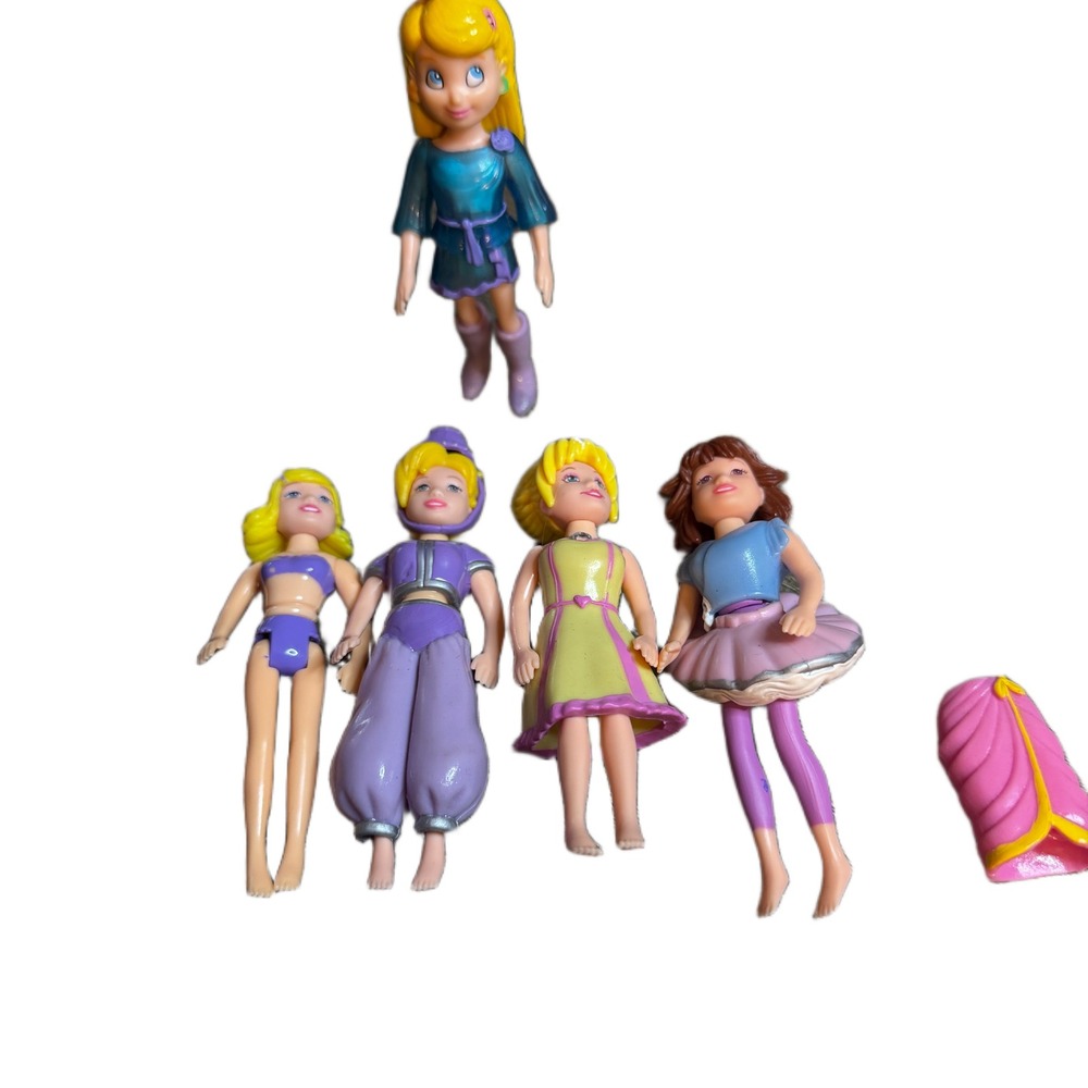 Vintage Polly Pocket Doll Lot 5 Figures Rubber Clothes Genie Fashion 90s Toys